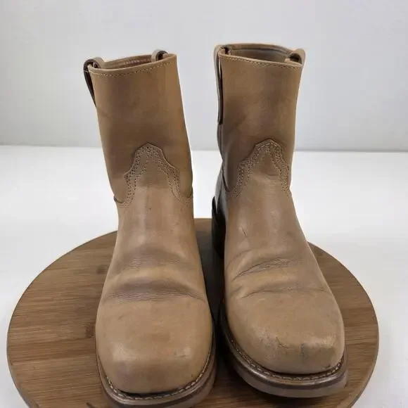 Durango Boots Mens Size 9 Tan Leather Pull On Roper Western Short Ankle Work‎